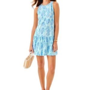 Lilly Pulitzer Dixi drop waist fresh water Blue cool as shell sleeveless dress M